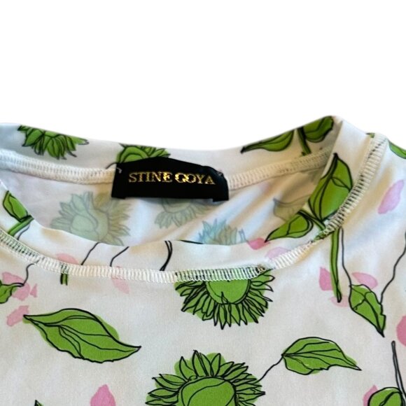 Stine Goya Juno Long Sleeve Stretch Shirt Green Sunflower Print Size Medium - Picture 2 of 12